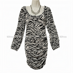 Womens Animal Print Dress Sexy Long Sleeved Bodycon Black White